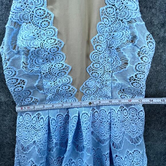 Greylin Peplum Top Womens Small Blue Floral Lace Pastel Deep V Coquette Fairy - Picture 3 of 6